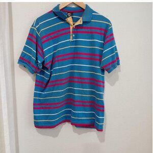 Vintage Pendleton Combed Cotton Polo Striped Shirt Large Collar Short Sleeve USA